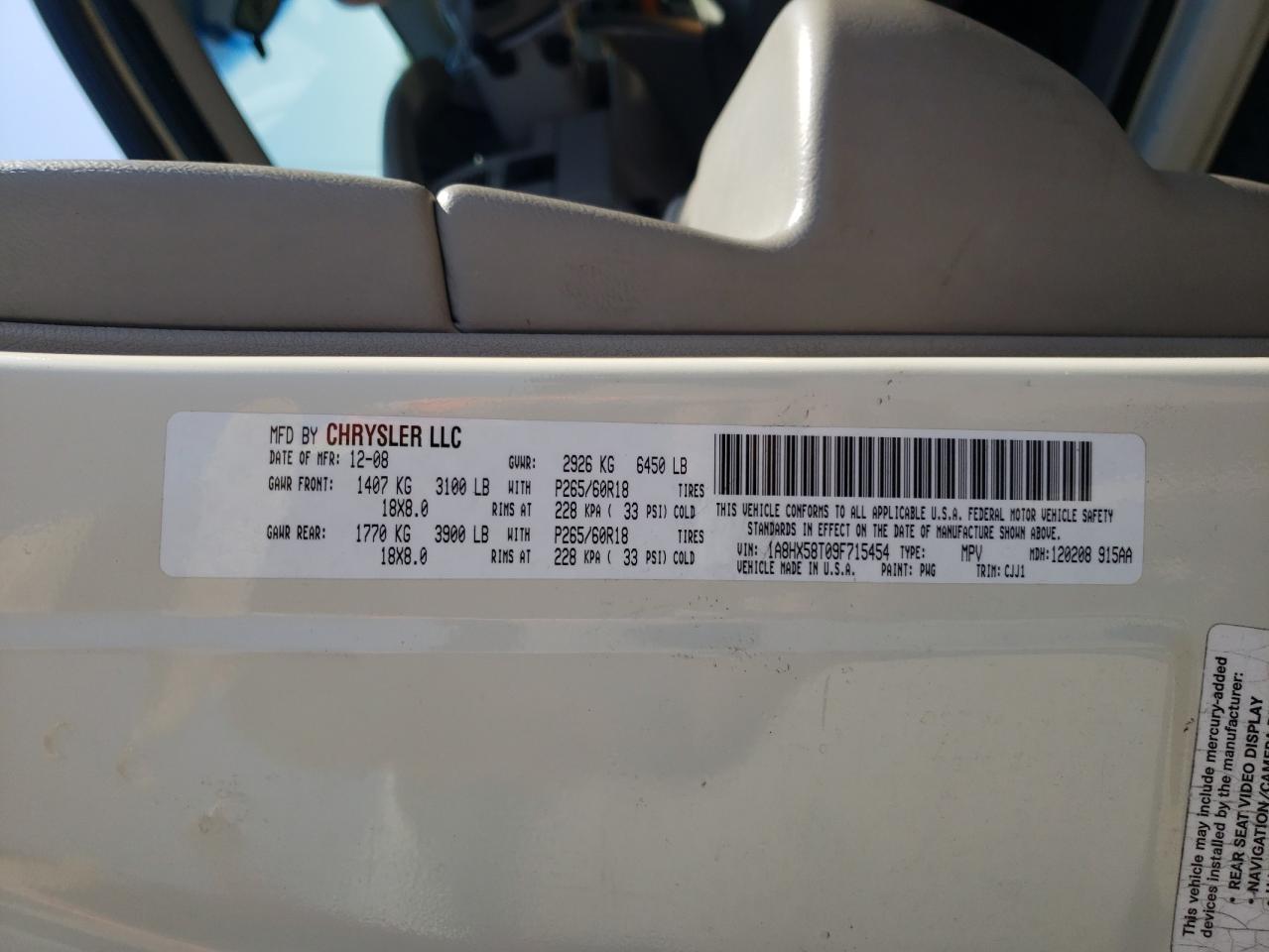 2009 Chrysler Aspen Limited VIN: 1A8HX58T09F715454 Lot: 54876865