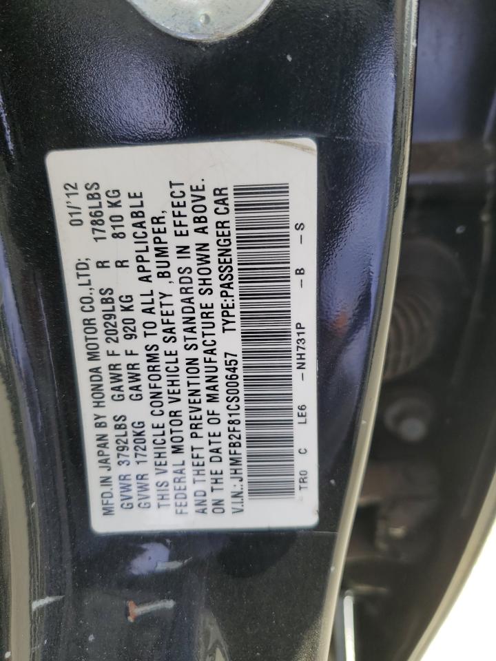 2012 Honda Civic Ex VIN: JHMFB2F81CS006457 Lot: 53919075