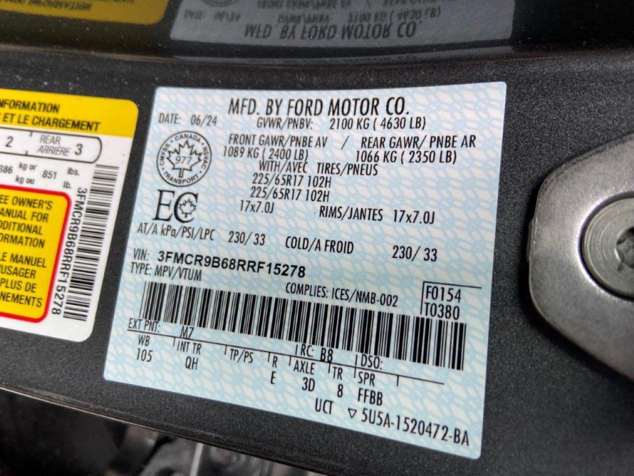 2024 Ford Bronco Sport Big Bend VIN: 3FMCR9B68RRF15278 Lot: 47695665