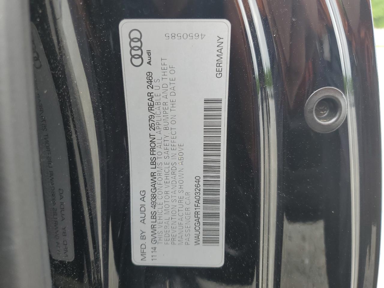 2015 Audi S5 Premium Plus VIN: WAUCGAFR1FA032640 Lot: 54301645
