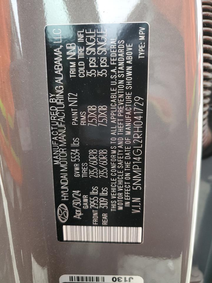 2024 Hyundai Santa Fe Se VIN: 5NMP14GL2RH041729 Lot: 55263625