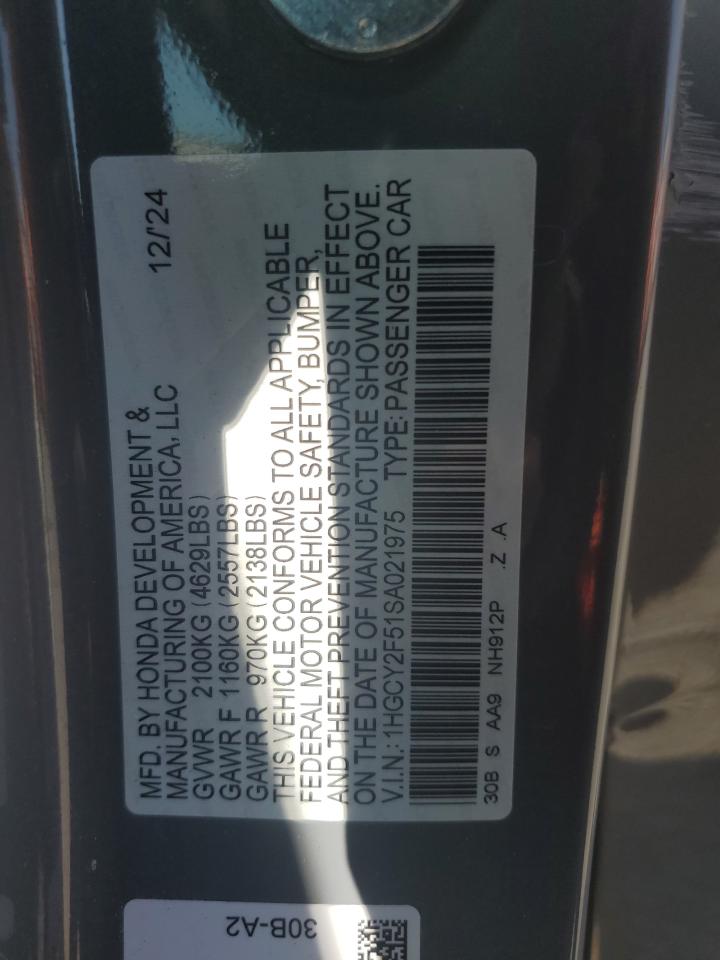 2025 Honda Accord Hybrid Sport VIN: 1HGCY2F51SA021975 Lot: 54592595