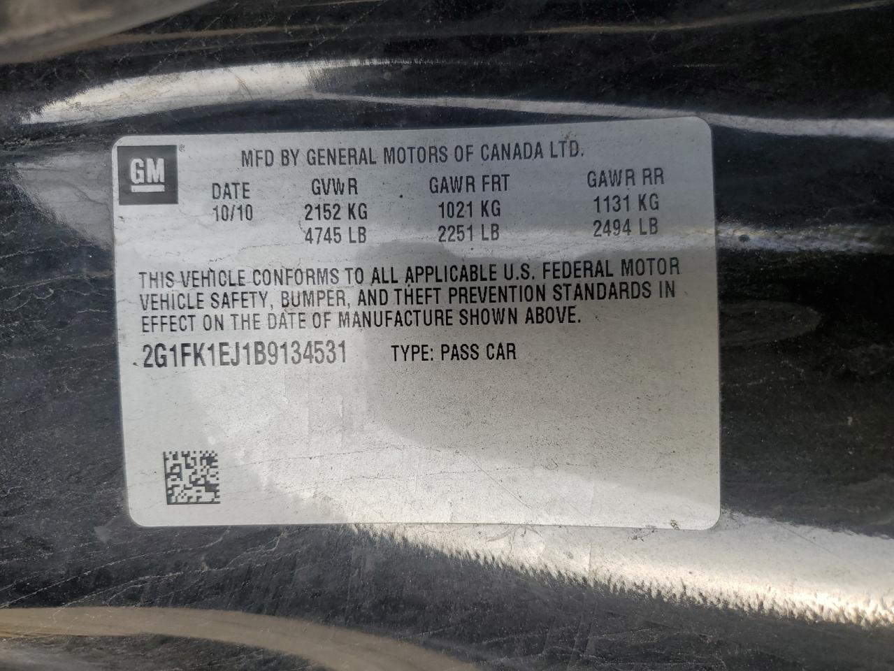 2011 Chevrolet Camaro 2Ss VIN: 2G1FK1EJ1B9134531 Lot: 51331185