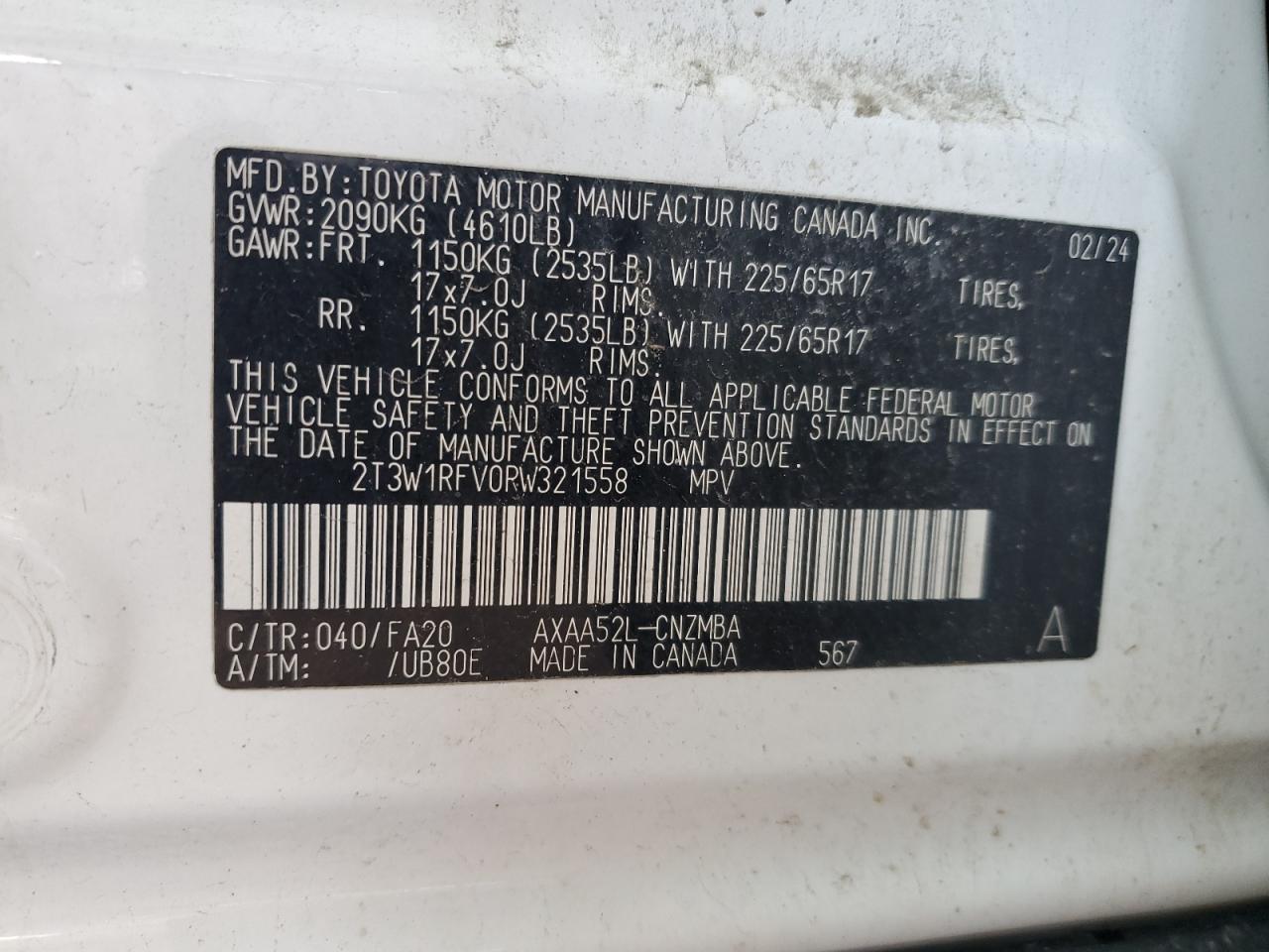 2024 Toyota Rav4 Xle VIN: 2T3W1RFV0RW321558 Lot: 51457815