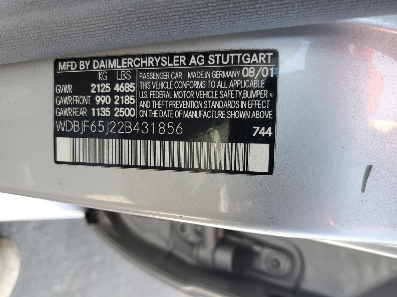 2002 Mercedes-Benz E 320 VIN: WDBJF65J22B431856 Lot: 54632335