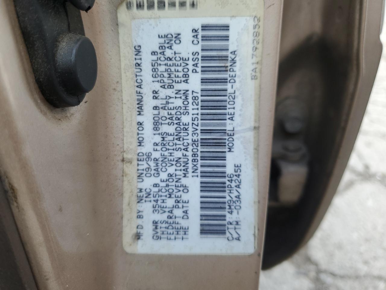 1997 Toyota Corolla Dx VIN: 1NXBB02E3VZ511287 Lot: 53842545