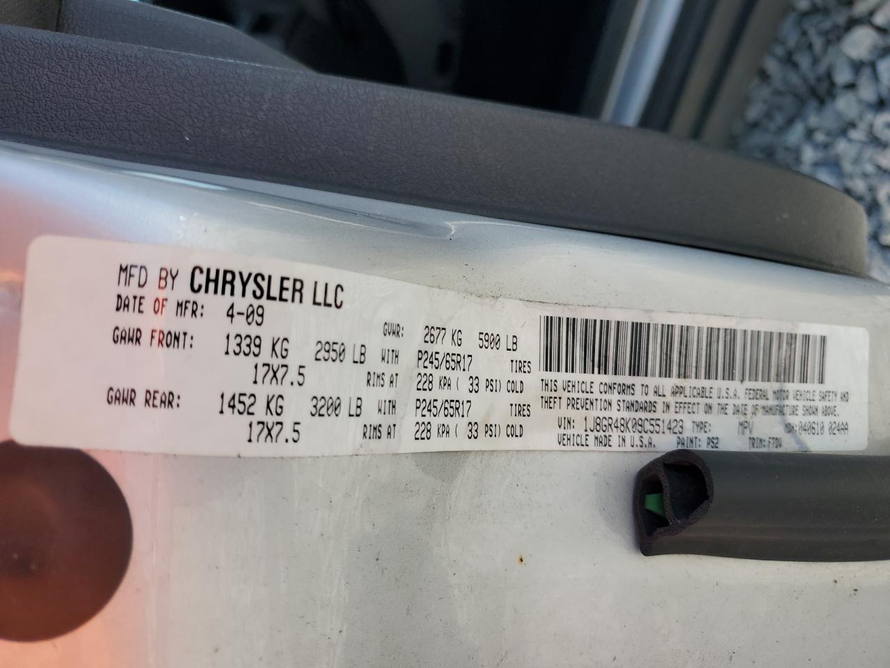 2009 Jeep Grand Cher VIN: 1J8GR48K095C55142 Lot: 54094465