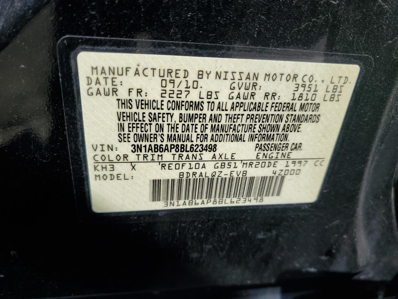 2011 Nissan Sentra 2.0 VIN: 3N1AB6AP8BL623498 Lot: 51595715