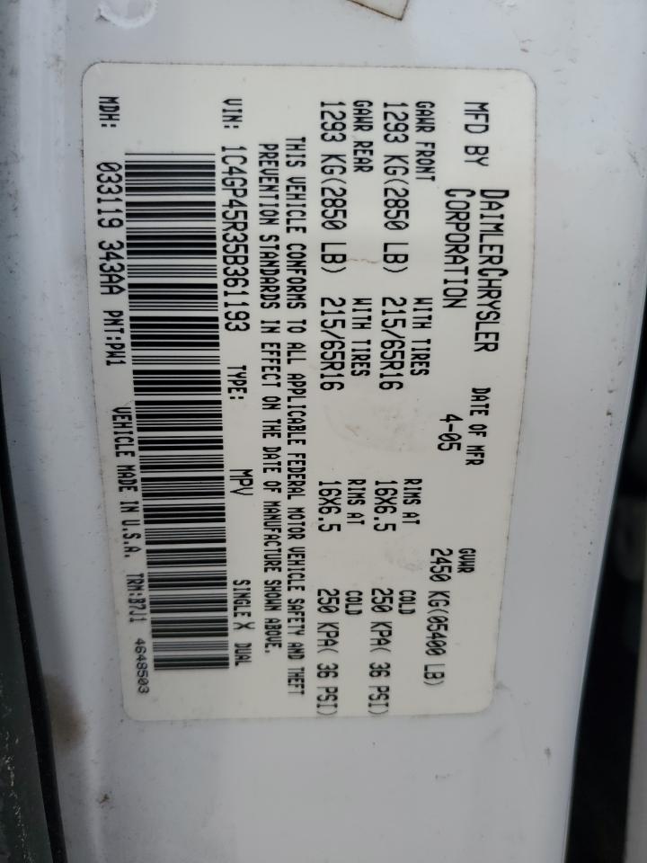 2005 Chrysler Town & Country VIN: 1C4GP45R35B361193 Lot: 51537805