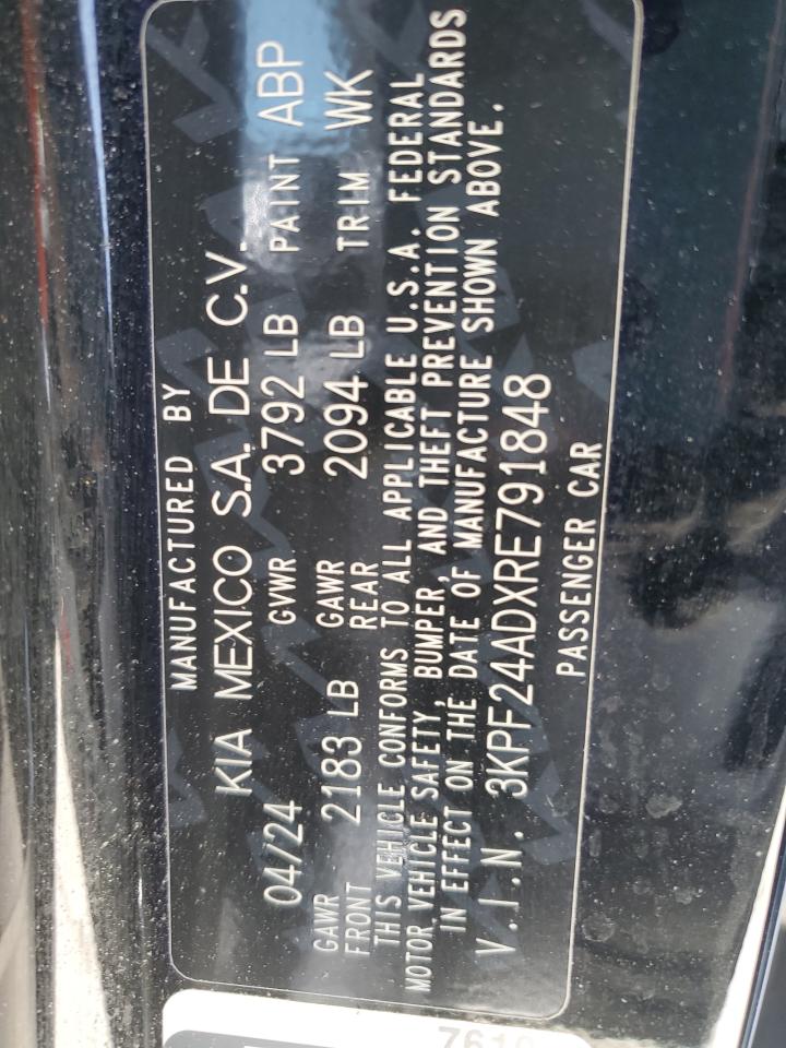 2024 Kia Forte Lx VIN: 3KPF24ADXRE791848 Lot: 54232135