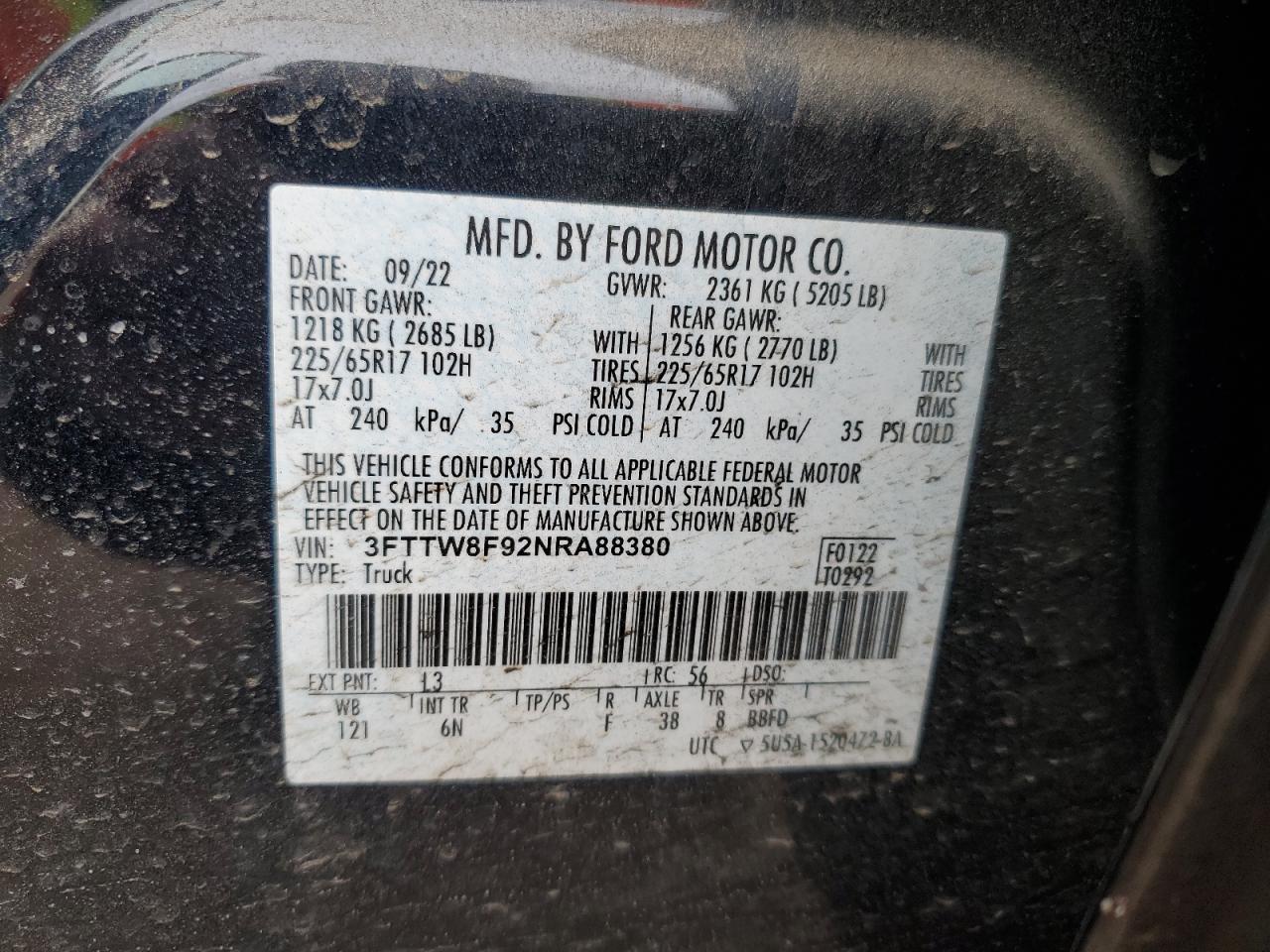 2022 Ford Maverick Xl VIN: 3FTTW8F92NRA88380 Lot: 52439215