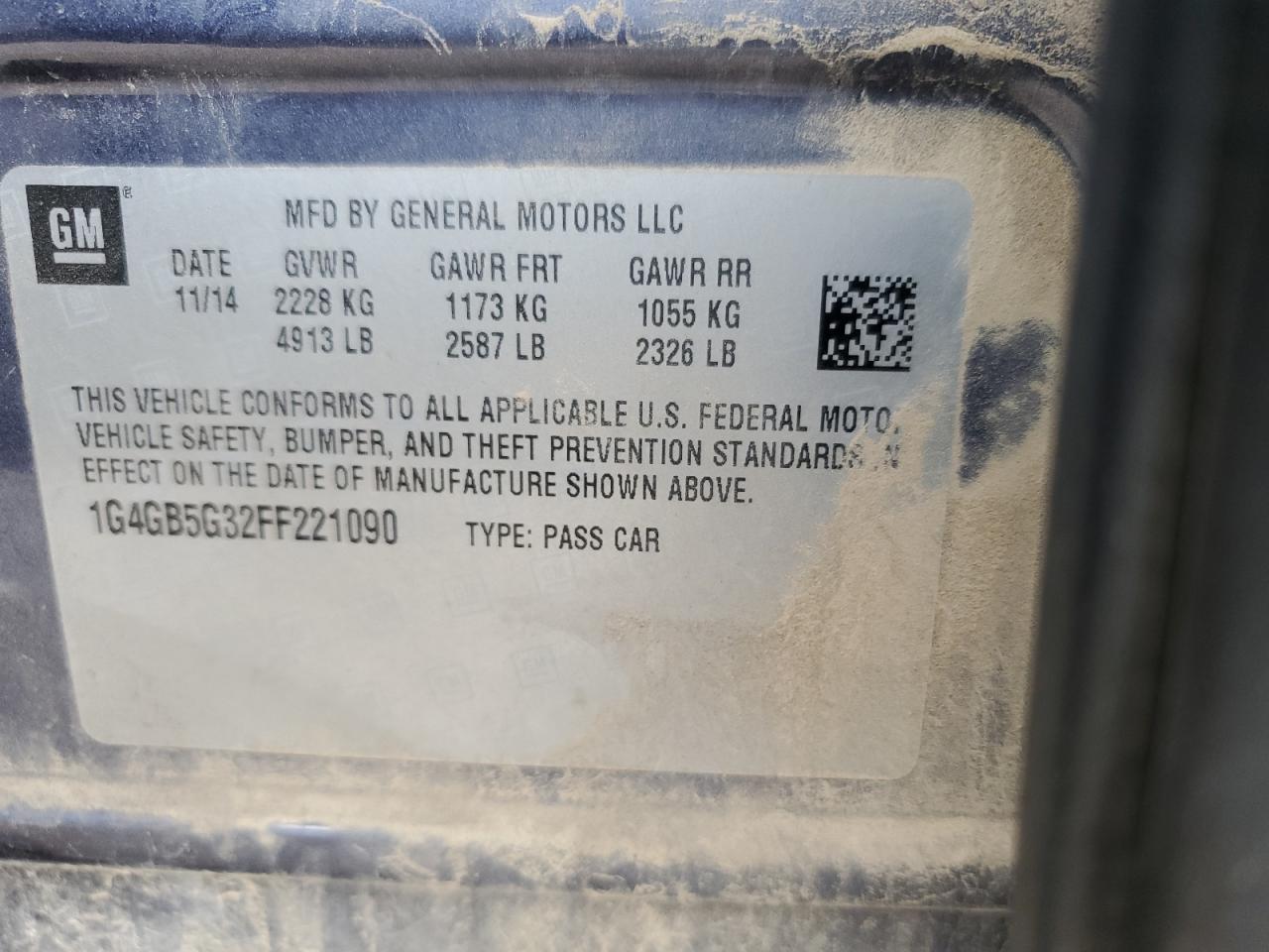 2015 Buick Lacrosse VIN: 1G4GB5G32FF221090 Lot: 51625305