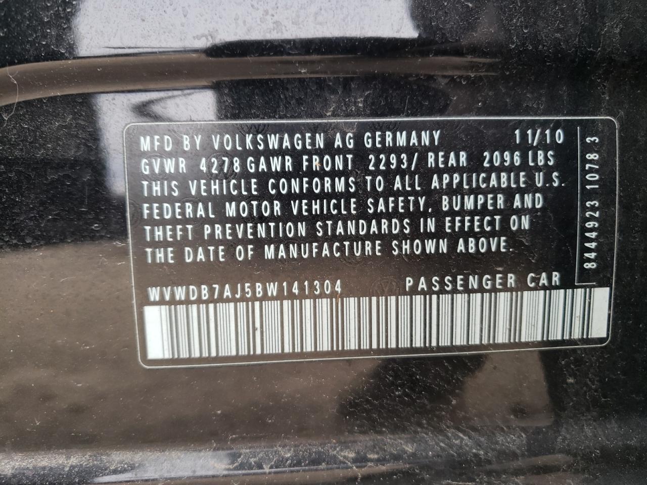 2011 Volkswagen Golf VIN: WVWDB7AJ5BW141304 Lot: 53552355