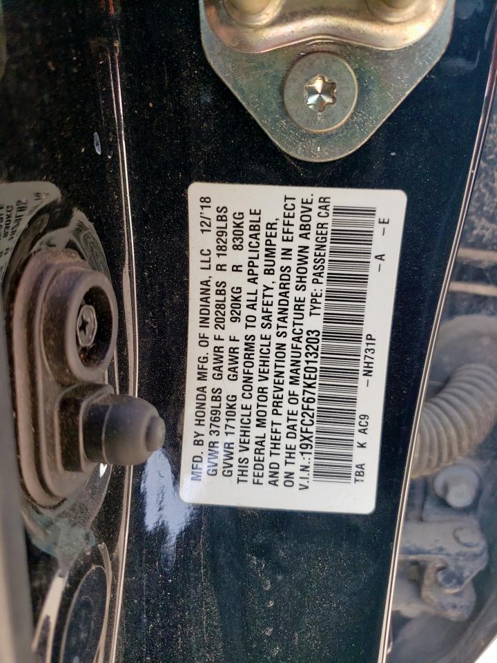 2019 Honda Civic Lx VIN: 19XFC2F67KE013203 Lot: 52123855