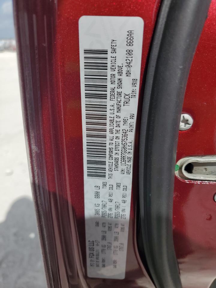 2017 Ram 1500 Slt VIN: 1C6RR7GG0HS753642 Lot: 54109105