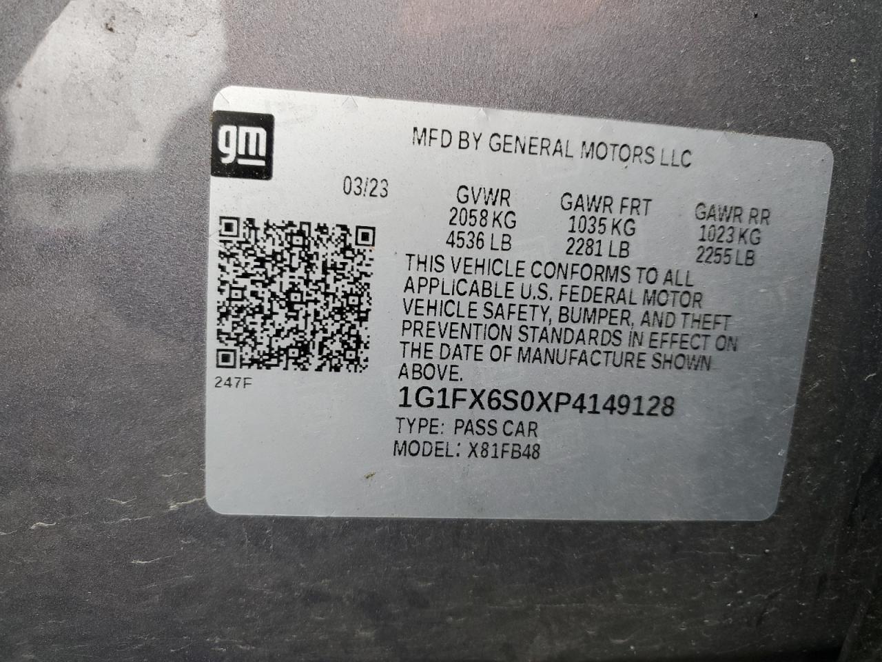 2023 Chevrolet Bolt Ev 2Lt VIN: 1G1FX6S0XP4149128 Lot: 55105825