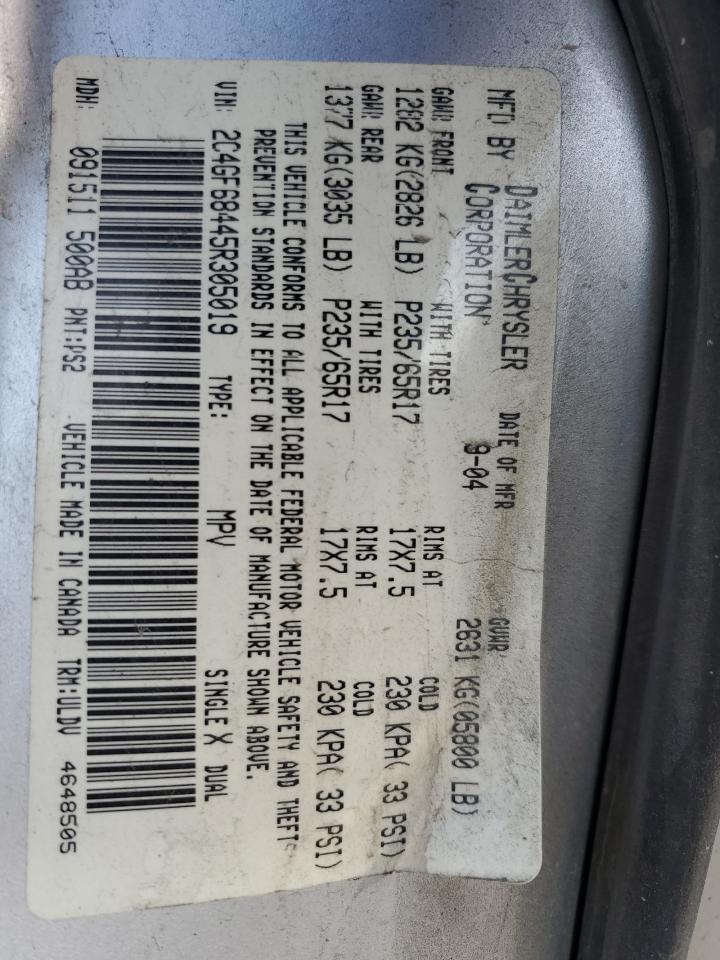 2007 Chrysler Pacifica Touring VIN: 2C4GF68445R305019 Lot: 54585145