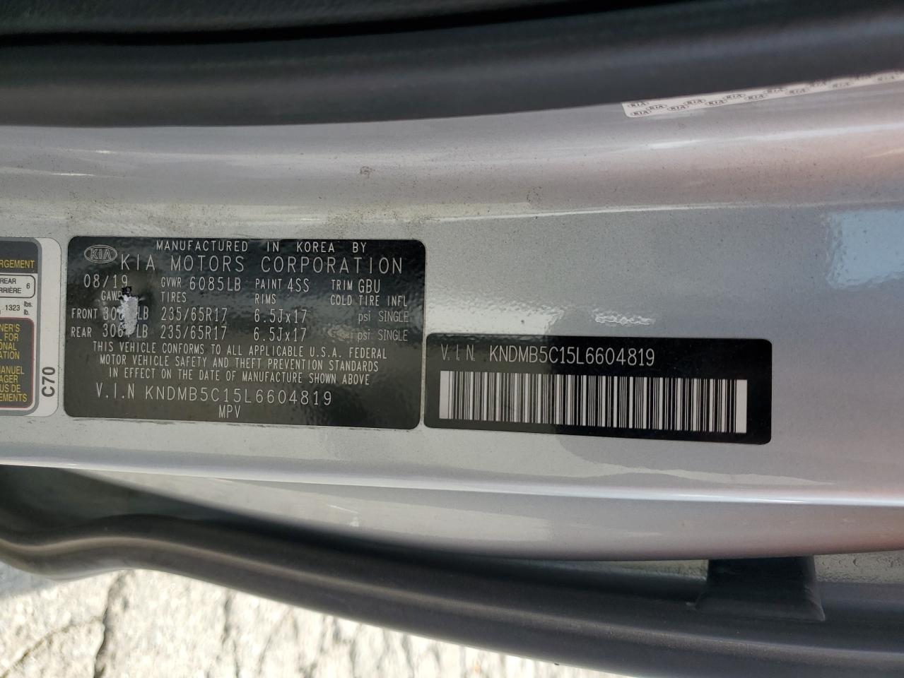 2020 Kia Sedona Lx VIN: KNDMB5C15L6604819 Lot: 54616045