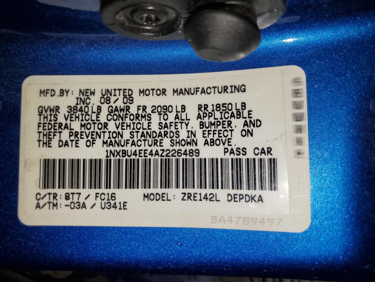2010 Toyota Corolla Base VIN: 1NXBU4EE4AZ226489 Lot: 54787085