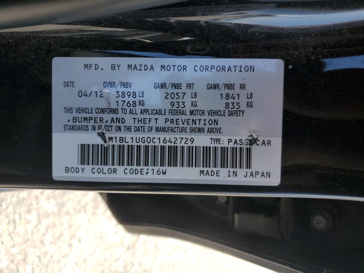 2012 Mazda 3 I VIN: JM1BL1UG0C1642729 Lot: 54956425