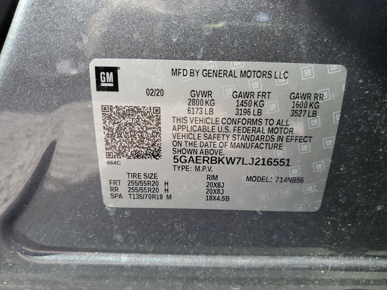 2020 Buick Enclave Essence VIN: 5GAERBKW7LJ216551 Lot: 52106835