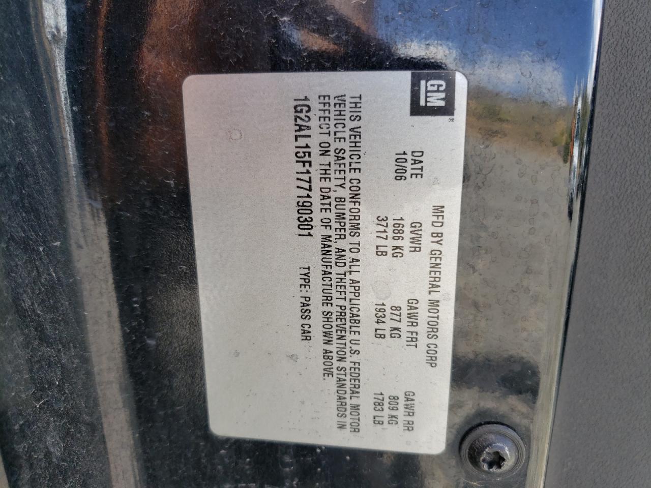 2007 Pontiac G5 VIN: 1G2AL15F177190301 Lot: 54980905