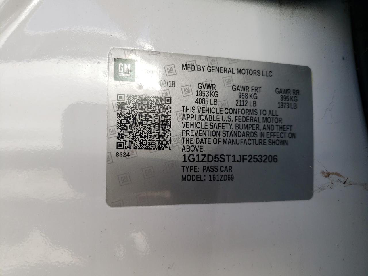 VIN: 1G1ZD5ST1JF253206 2018 CHEVROLET MALIBU
