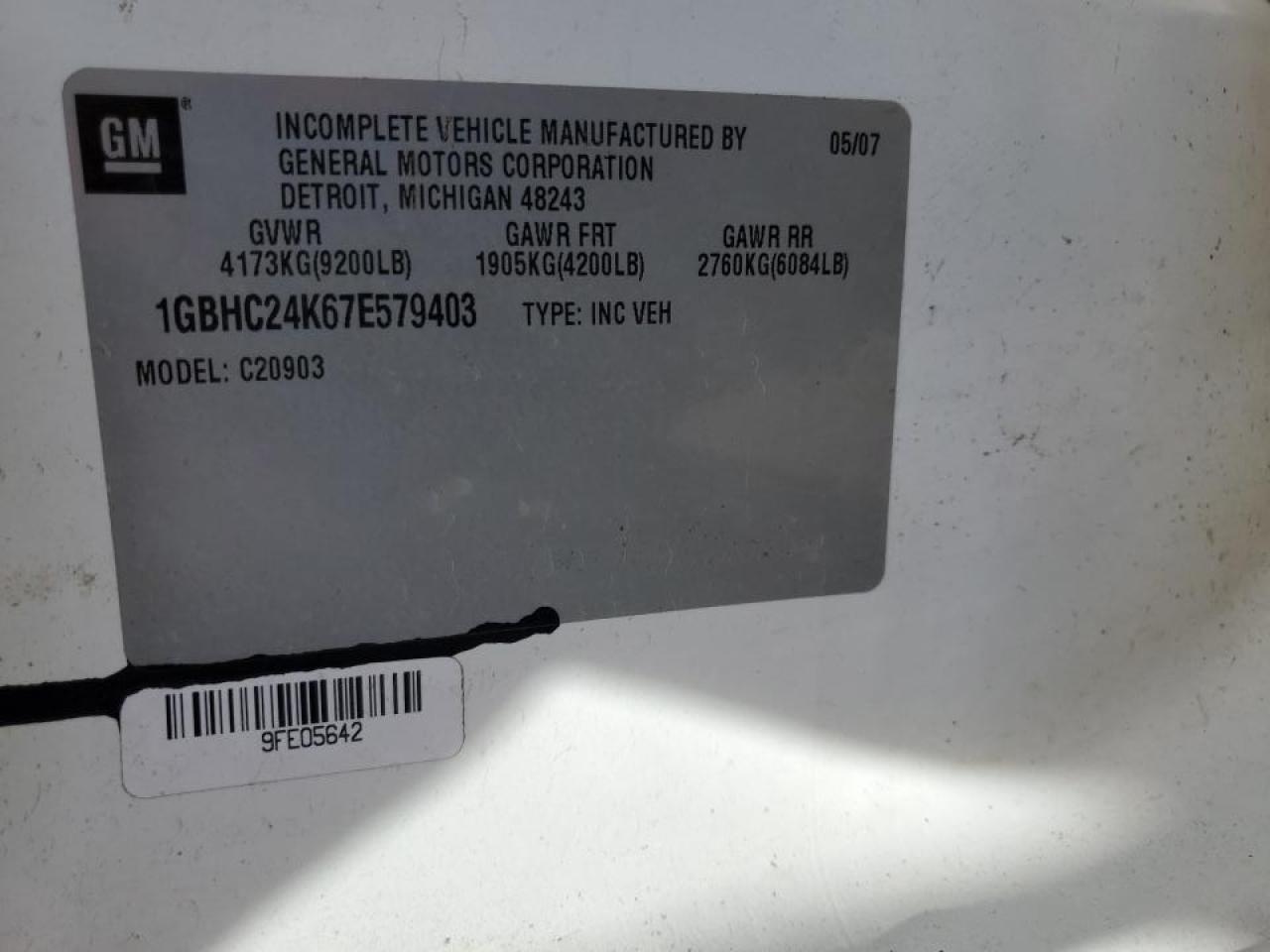 2007 Chevrolet Silverado C2500 Heavy Duty VIN: 1GBHC24K67E579403 Lot: 49303015