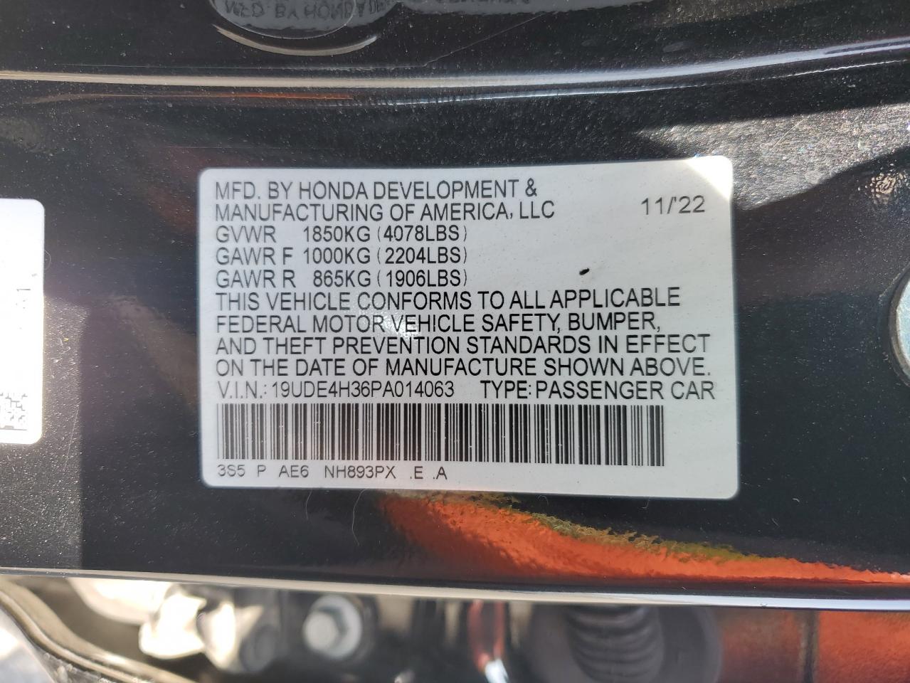2023 Acura Integra A-Spec VIN: 19UDE4H36PA014063 Lot: 54377455