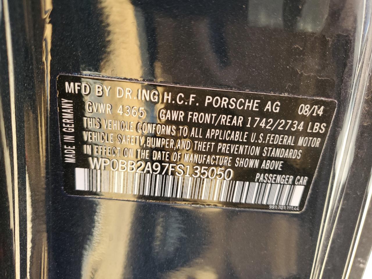 2015 Porsche 911 Targa S VIN: WP0BB2A97FS135050 Lot: 52713065