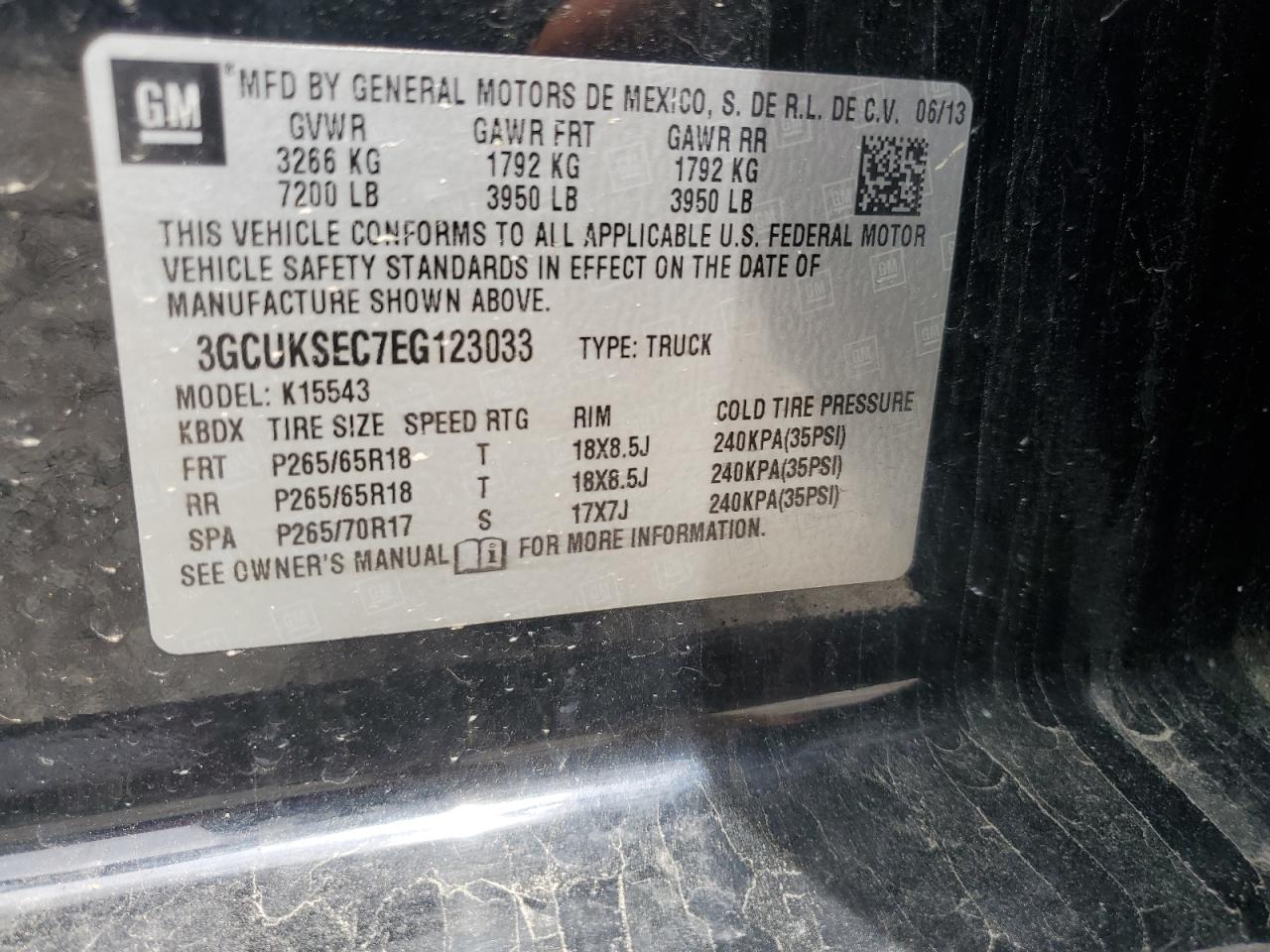 2014 Chevrolet Silverado K1500 Ltz VIN: 3GCUKSEC7EG123033 Lot: 54056765