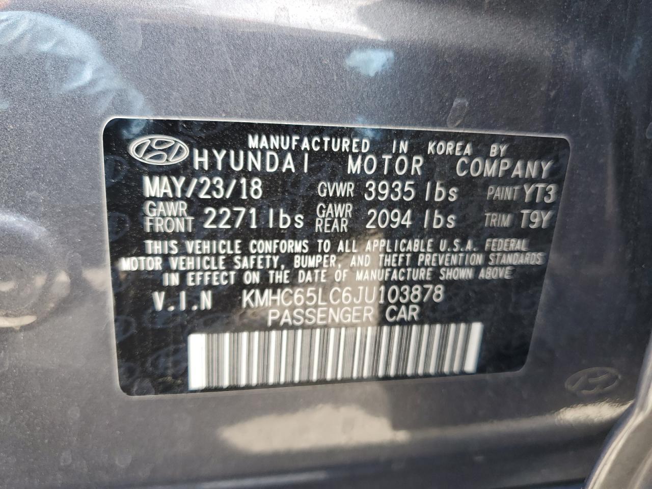 2018 Hyundai Ioniq Blue VIN: KMHC65LC6JU103878 Lot: 50907755
