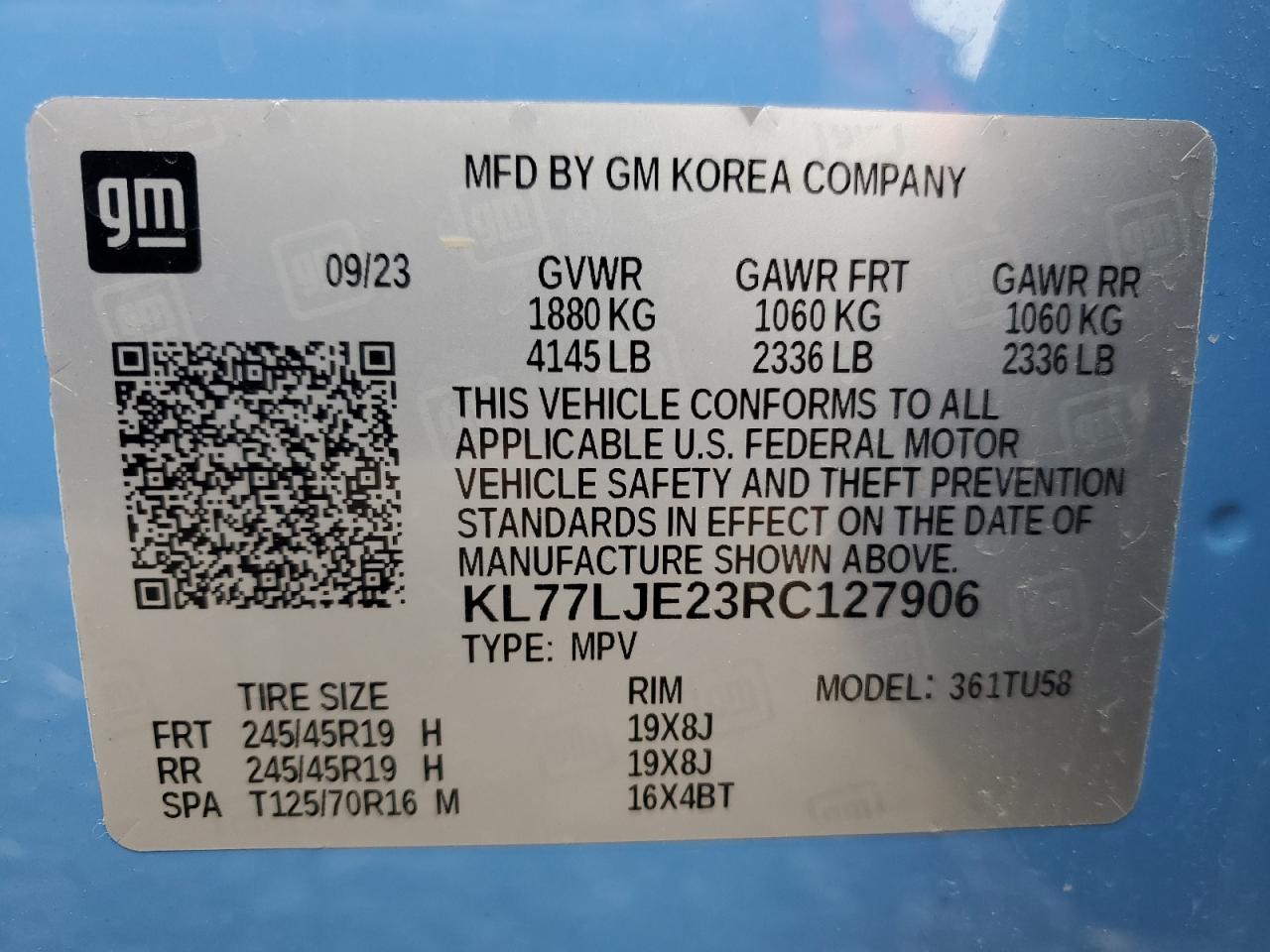 2024 Chevrolet Trax 2Rs VIN: KL77LJE23RC127906 Lot: 53319005
