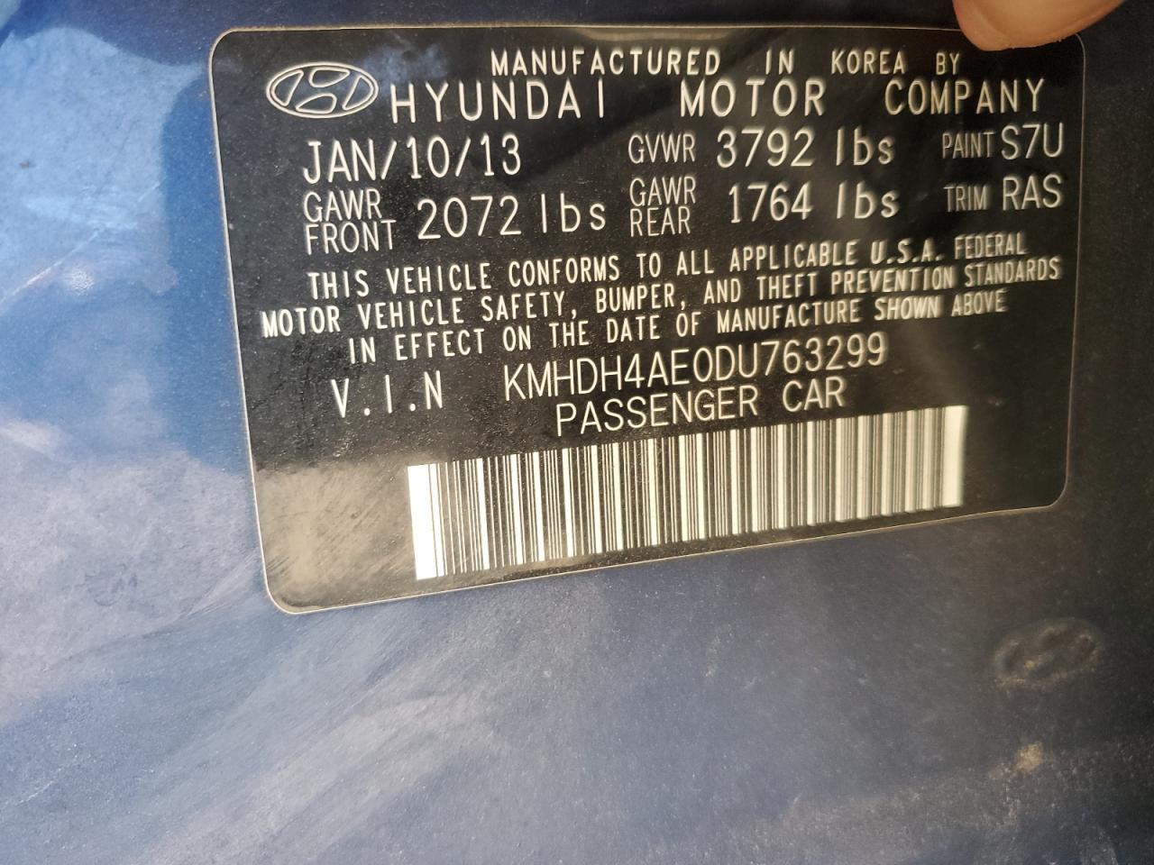 2013 Hyundai Elantra Gls VIN: KMHDH4AE0DU763299 Lot: 53336225