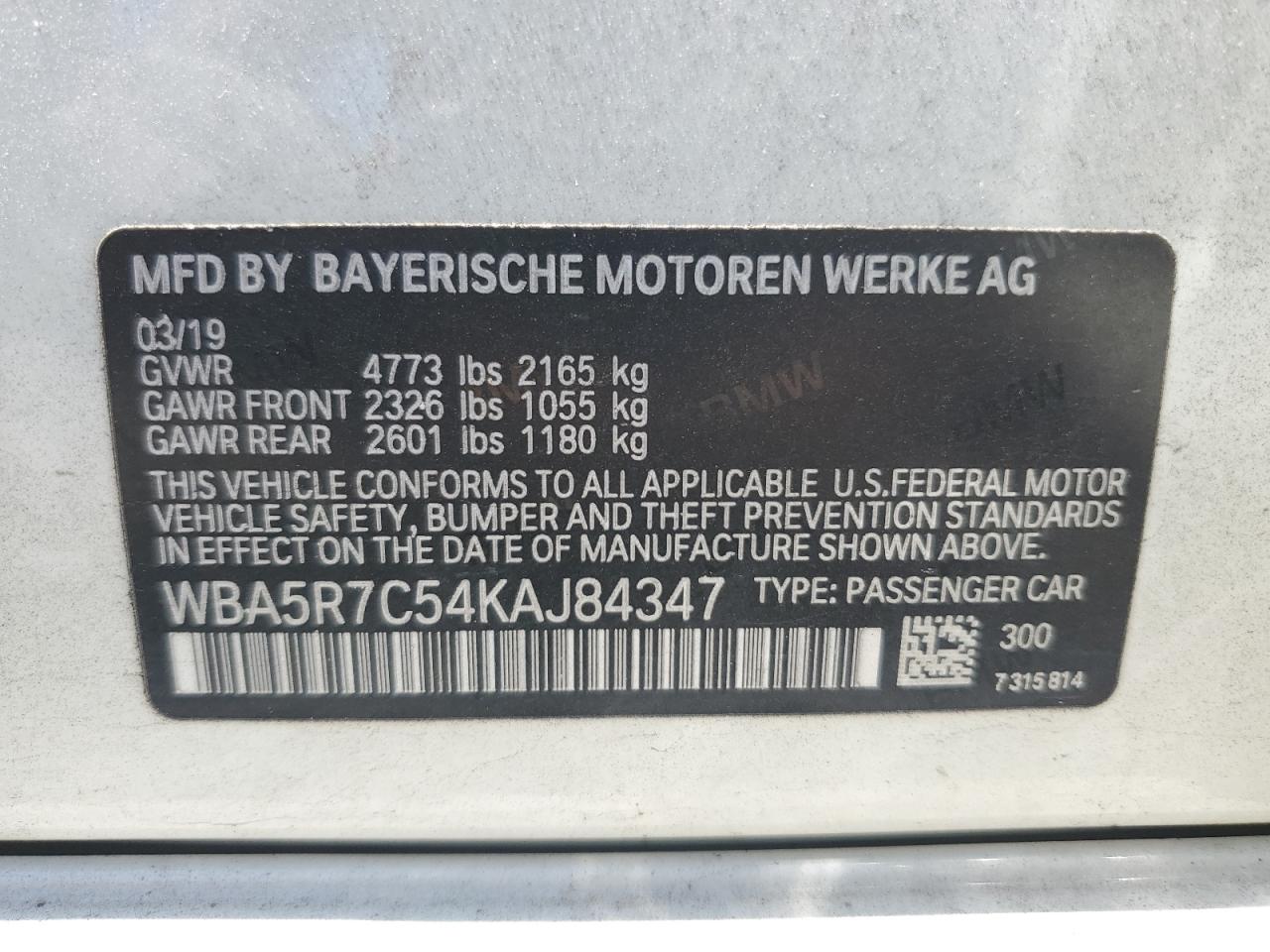 2019 BMW 330Xi VIN: WBA5R7C54KAJ84347 Lot: 53502585