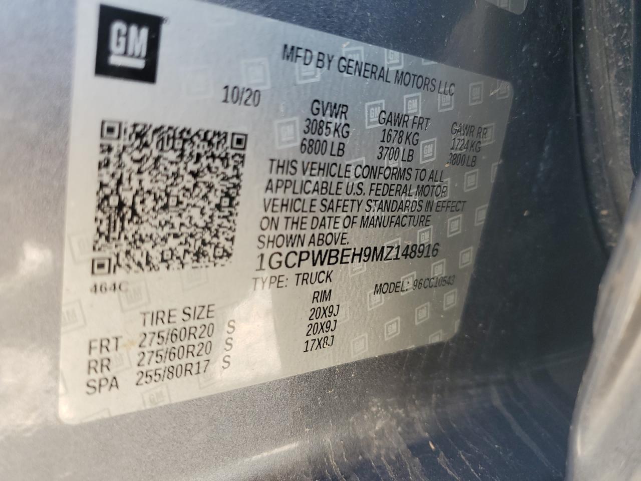 2021 Chevrolet Silverado C1500 Custom VIN: 1GCPWBEH9MZ148916 Lot: 51434625