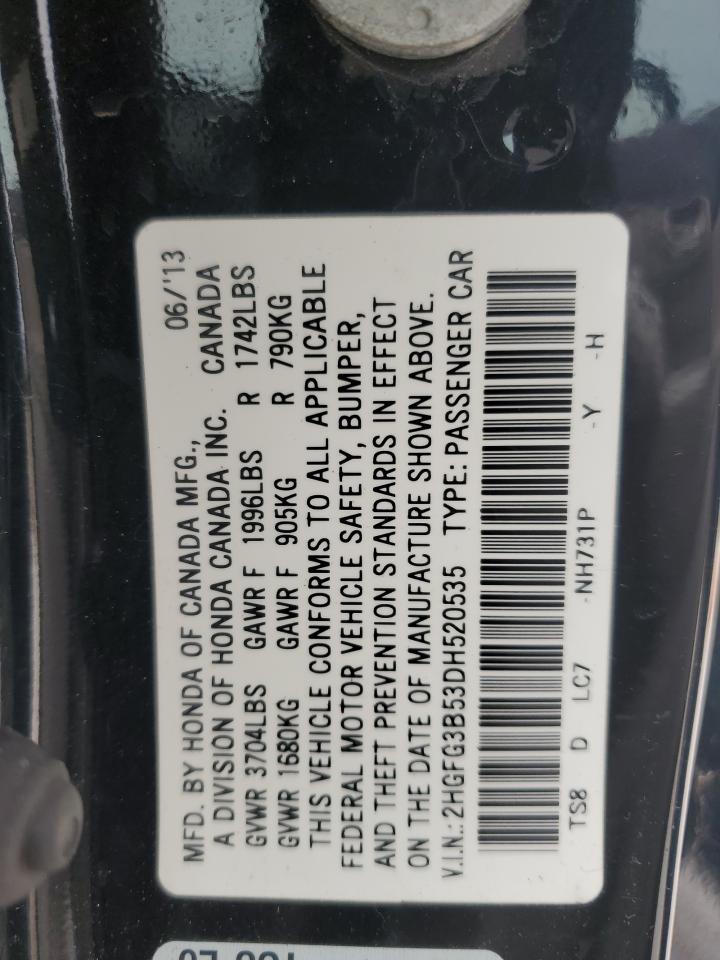 2013 Honda Civic Lx VIN: 2HGFG3B53DH520535 Lot: 51563625