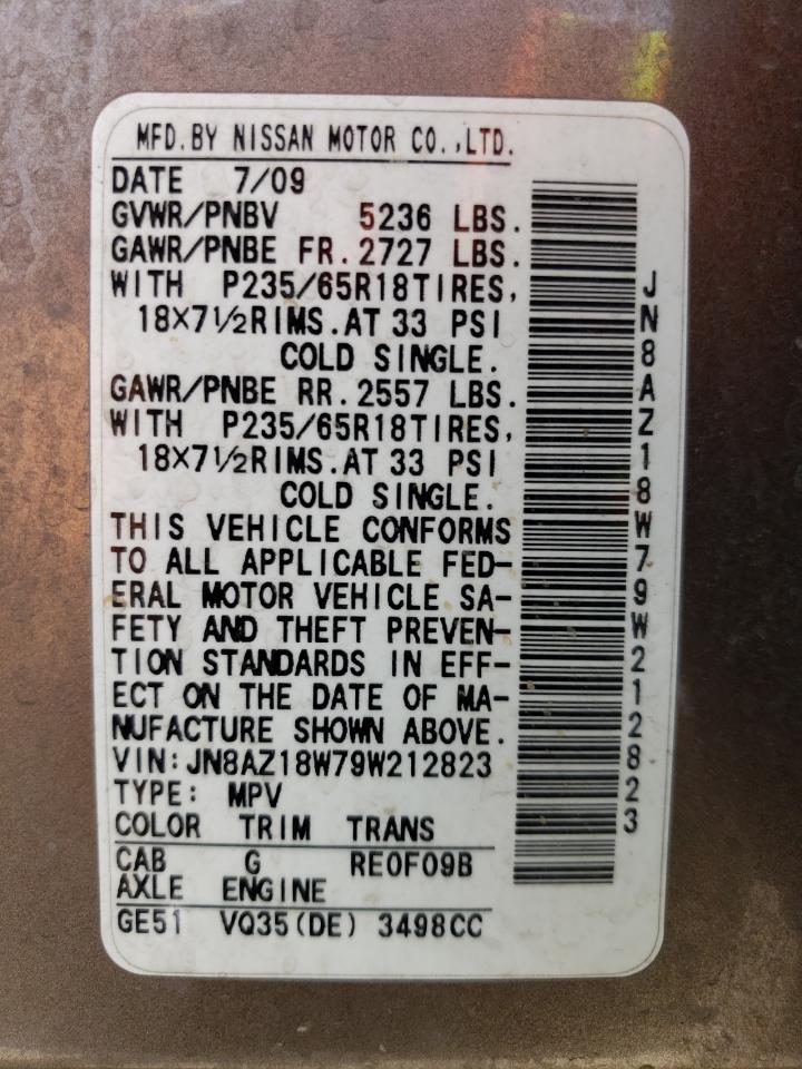 2009 Nissan Murano S VIN: JN8AZ18W79W212823 Lot: 52690565