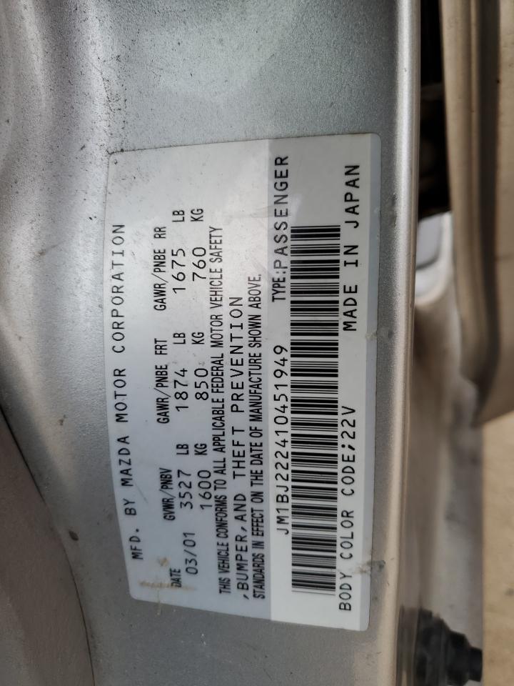 2001 Mazda Protege Dx VIN: JM1BJ222410451949 Lot: 54206515