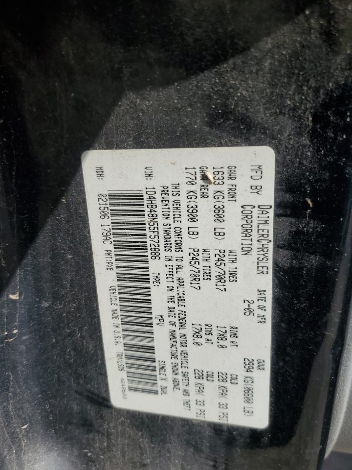 2005 Dodge Durango Slt VIN: 1D4HB48N55F572886 Lot: 55037755