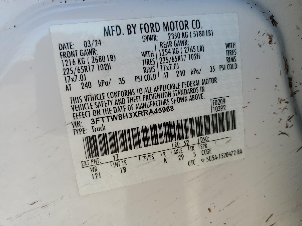 2024 Ford Maverick Xlt VIN: 3FTTW8H3XRRA45968 Lot: 52118525