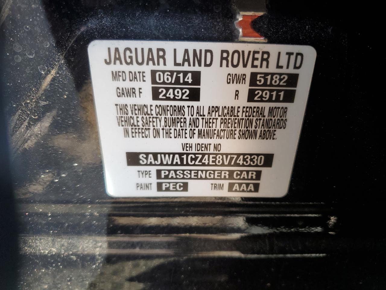 2014 Jaguar Xj VIN: SAJWA1CZ4E8V74330 Lot: 54201665