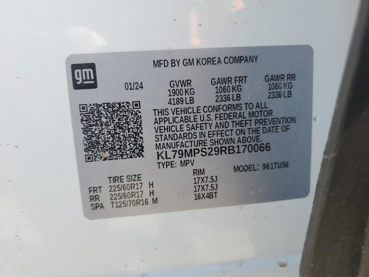 2024 Chevrolet Trailblazer Lt VIN: KL79MPS29RB170066 Lot: 51751975