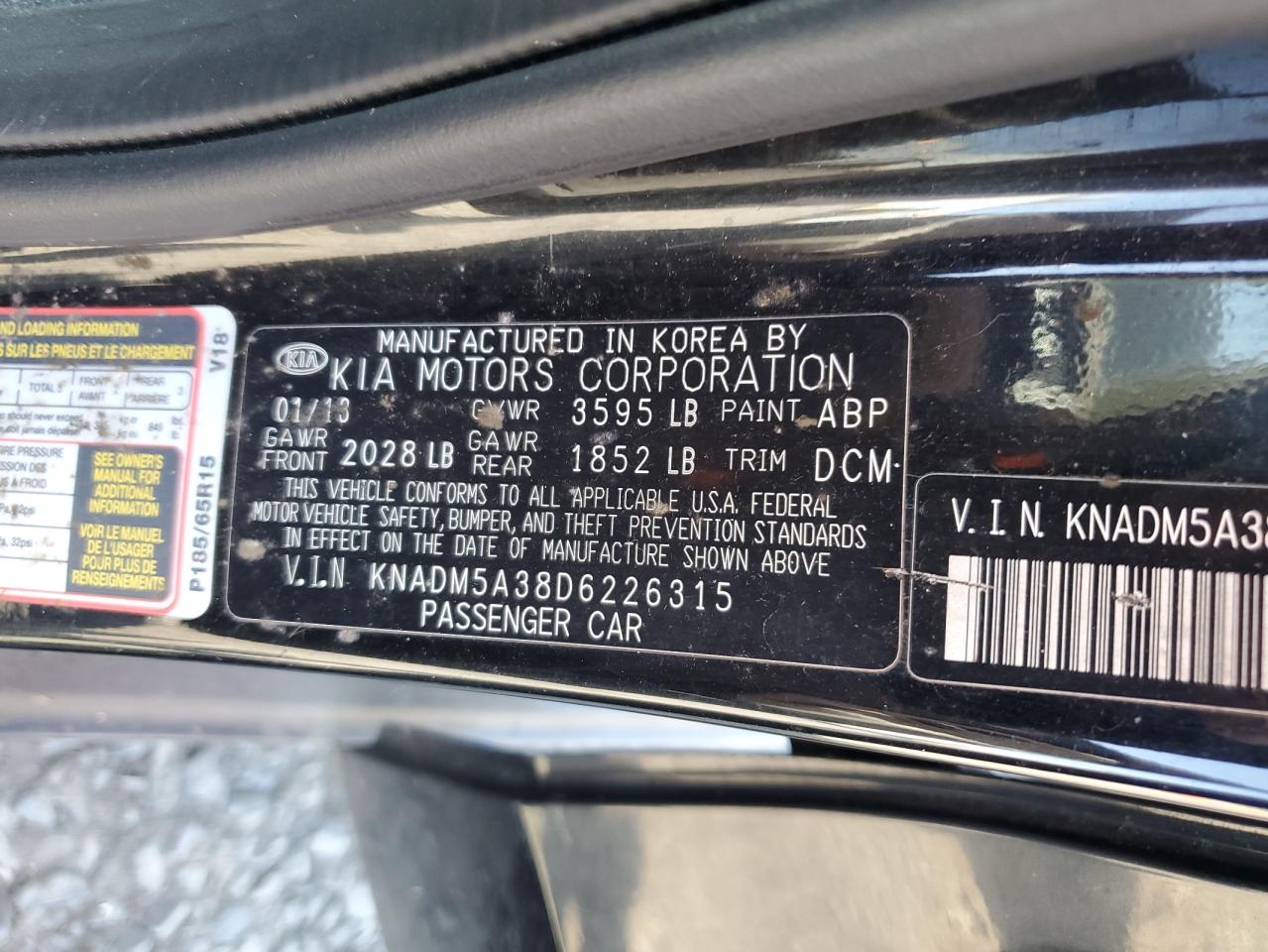 2013 Kia Rio Lx VIN: KNADM5A38D6226315 Lot: 52042975