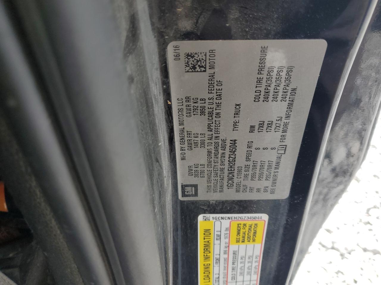 2016 Chevrolet Silverado C1500 VIN: 1GCNCNEH2GZ345044 Lot: 52303475