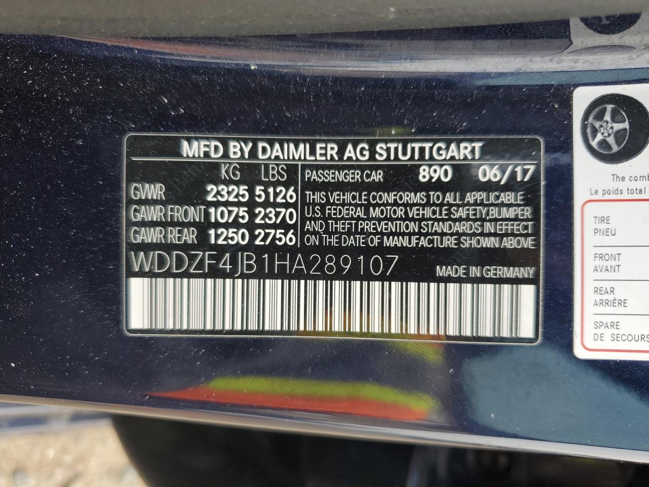 2017 Mercedes-Benz E 300 VIN: WDDZF4JB1HA289107 Lot: 53529655