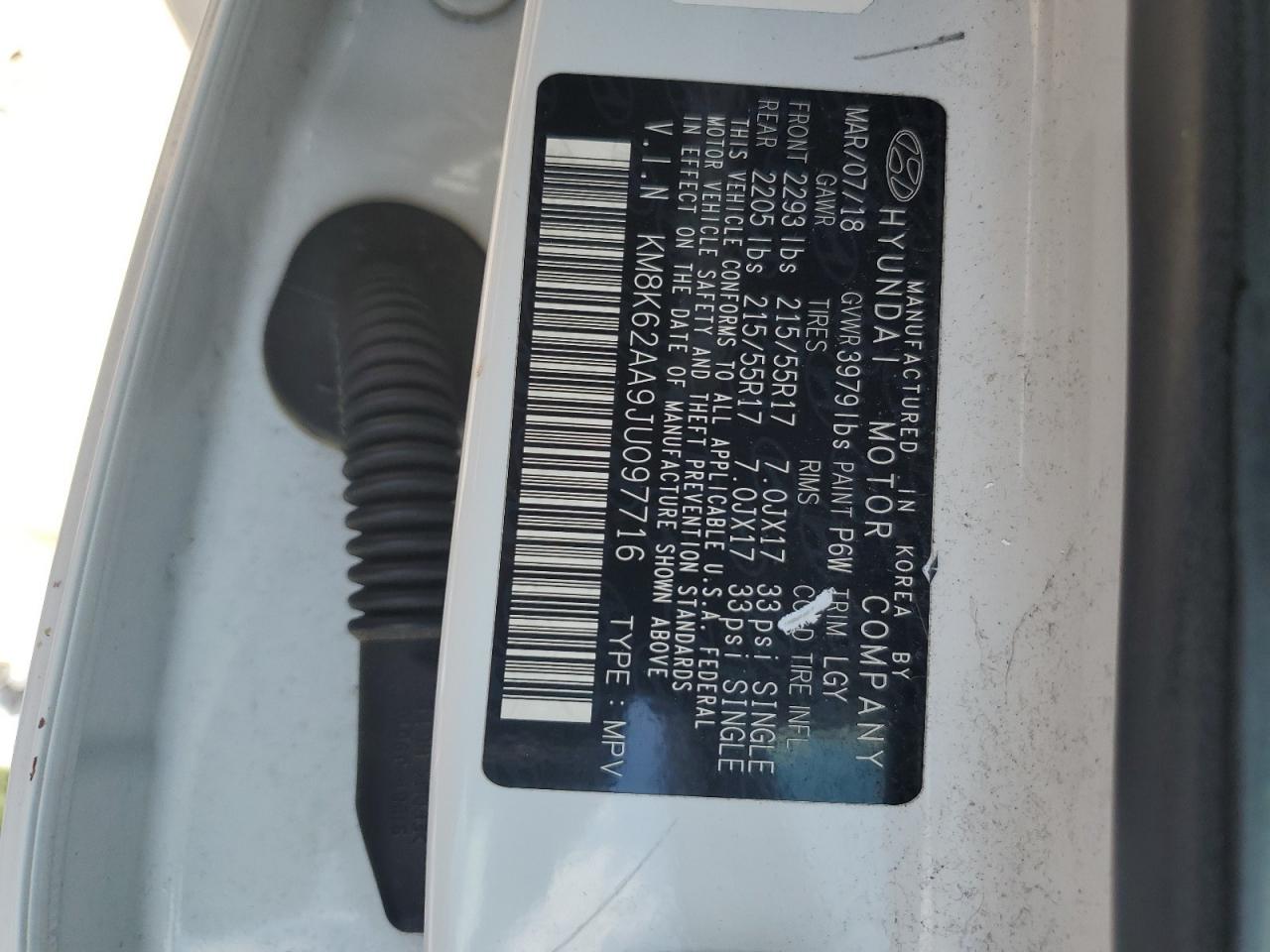 2018 Hyundai Kona Sel VIN: KM8K62AA9JU097716 Lot: 54955495