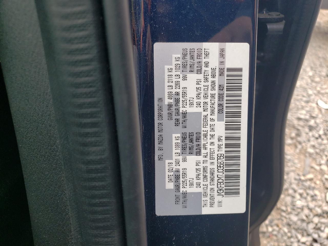 2018 Mazda Cx-5 Touring VIN: JM3KFBCM7J0358769 Lot: 53569775