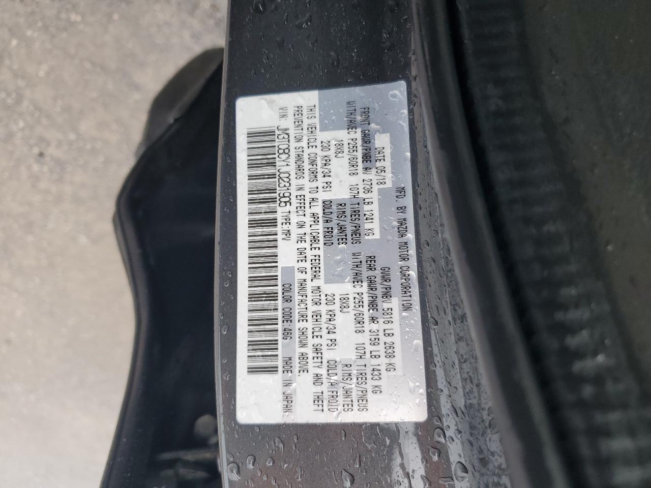 2018 Mazda Cx-9 Touring VIN: JM3TCBCY1J0231905 Lot: 54506115