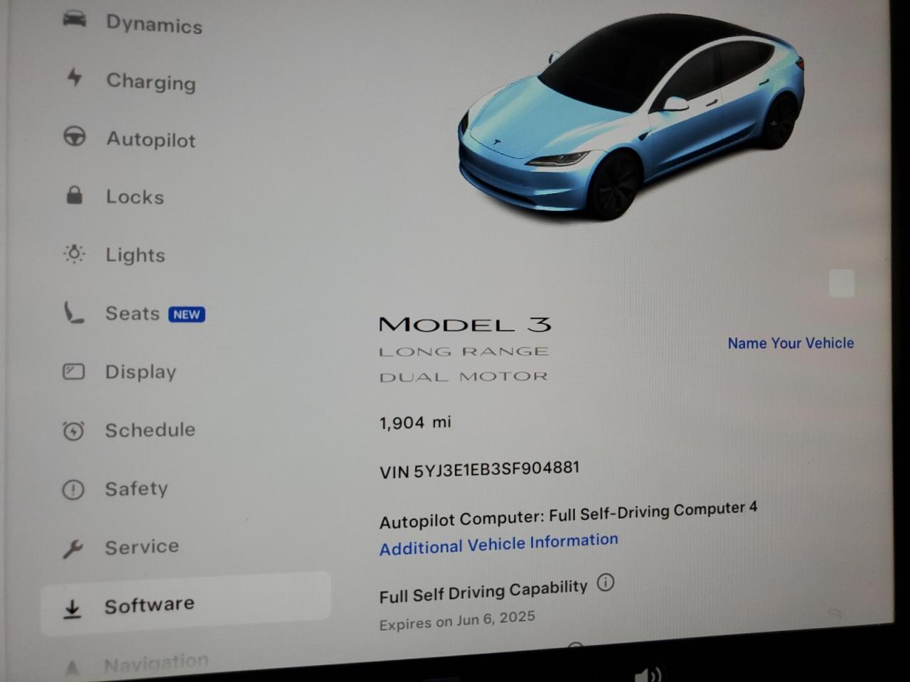 2025 Tesla Model 3 VIN: 5YJ3E1EB3SF904881 Lot: 52704205